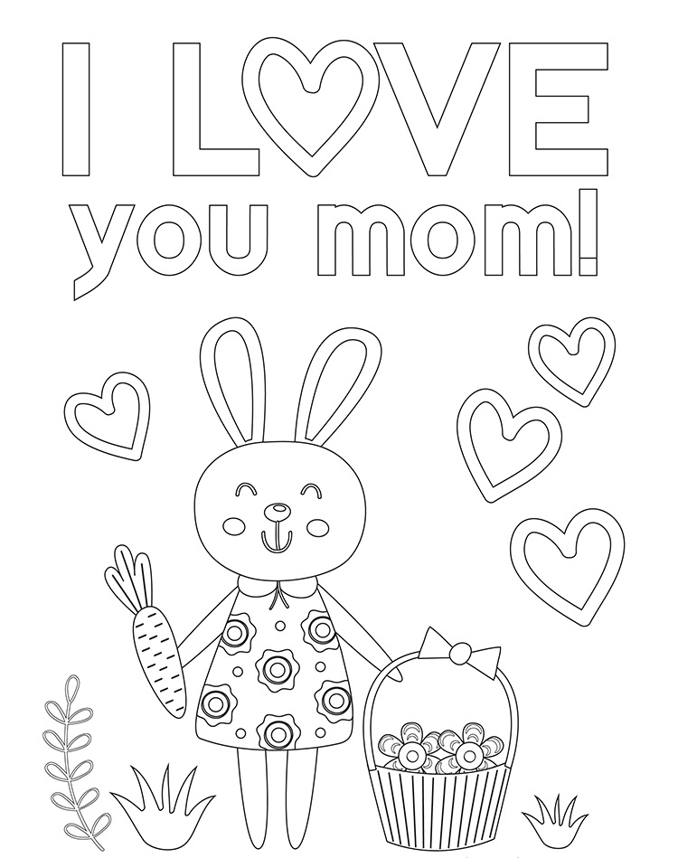 Kolorowanka online: Kolorowanka króliczek z marchewką dla mamy